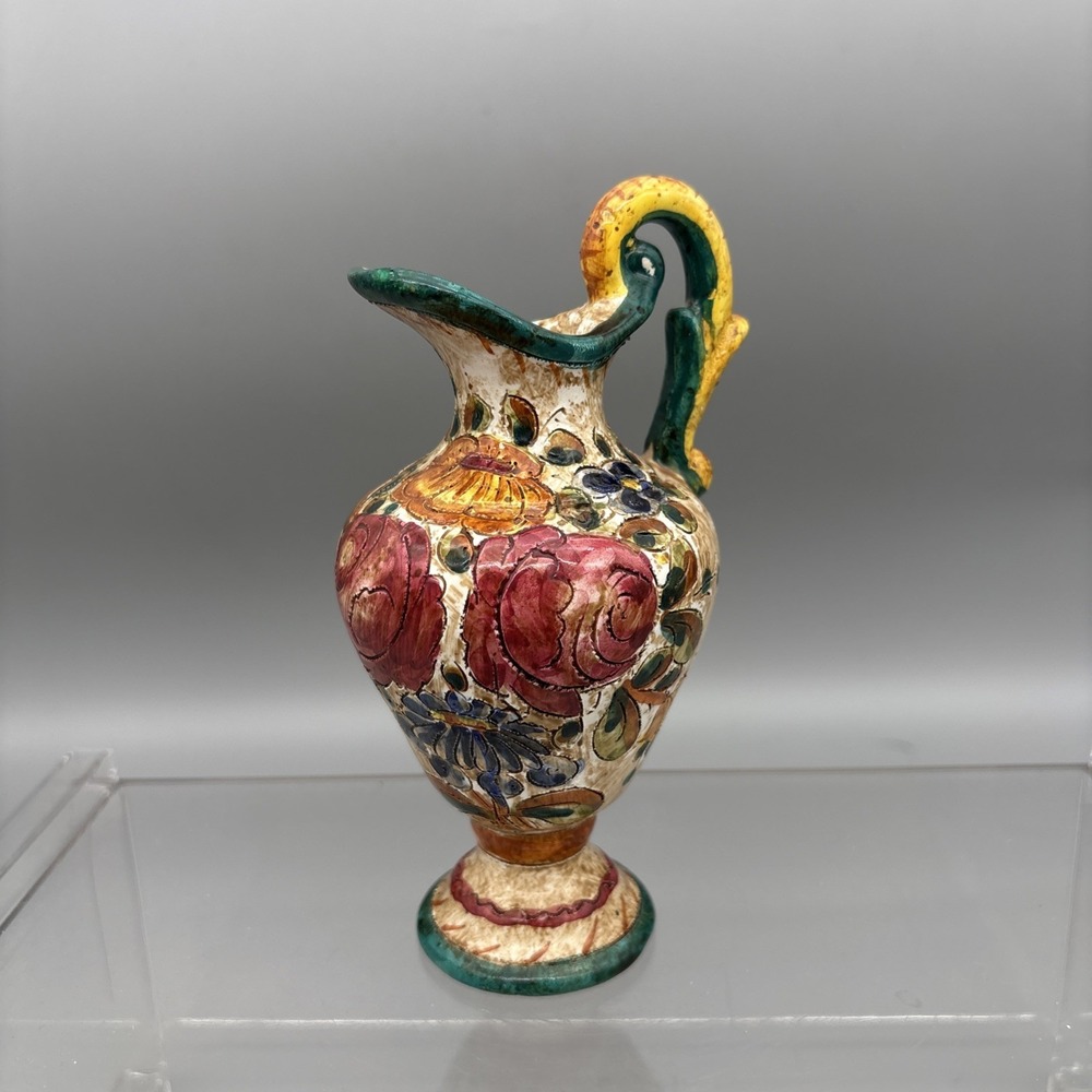 Vintage Sgraffito Hand Painted 5.5" Vase Pitcher Ceramic Italy 97/75 Limited Ed.